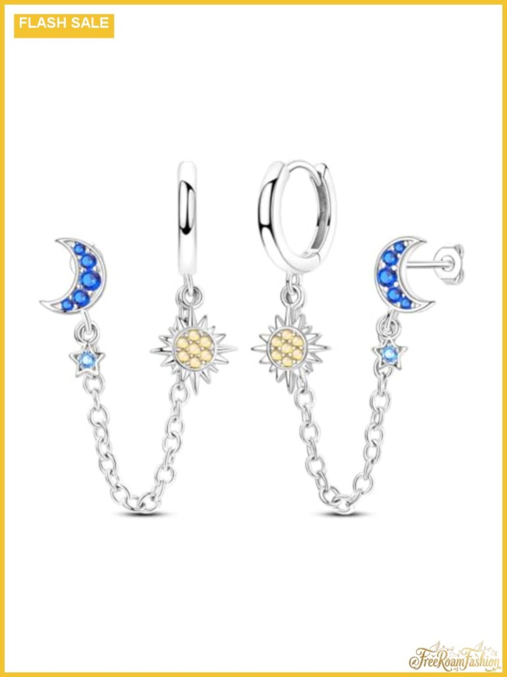 925 Sterling Silver Double Piercing Dangle Chain Hoop Earrings